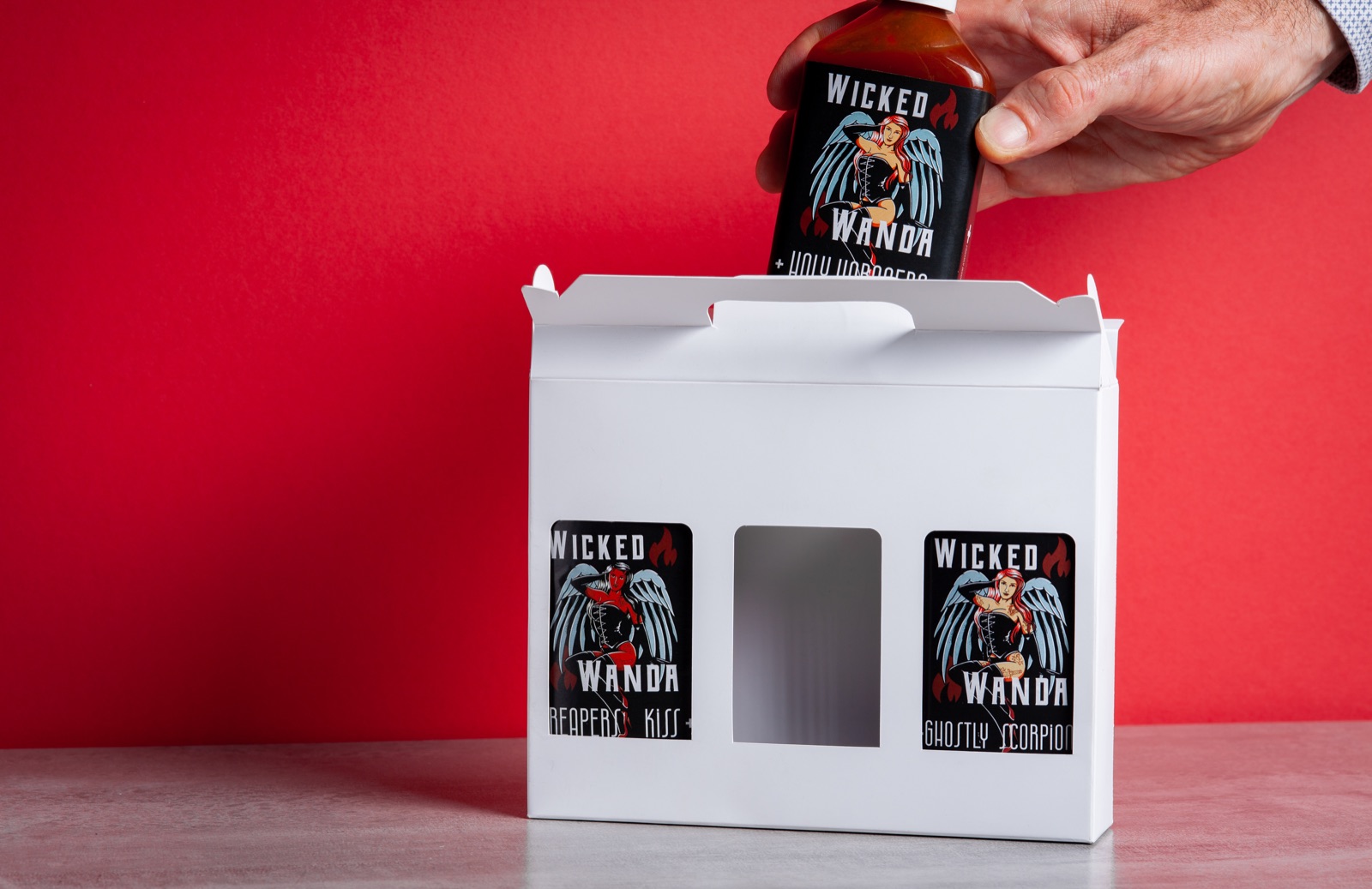 Creating an Custom Carton for Wicked Wanda's Hot BBQ Sauce Trio
