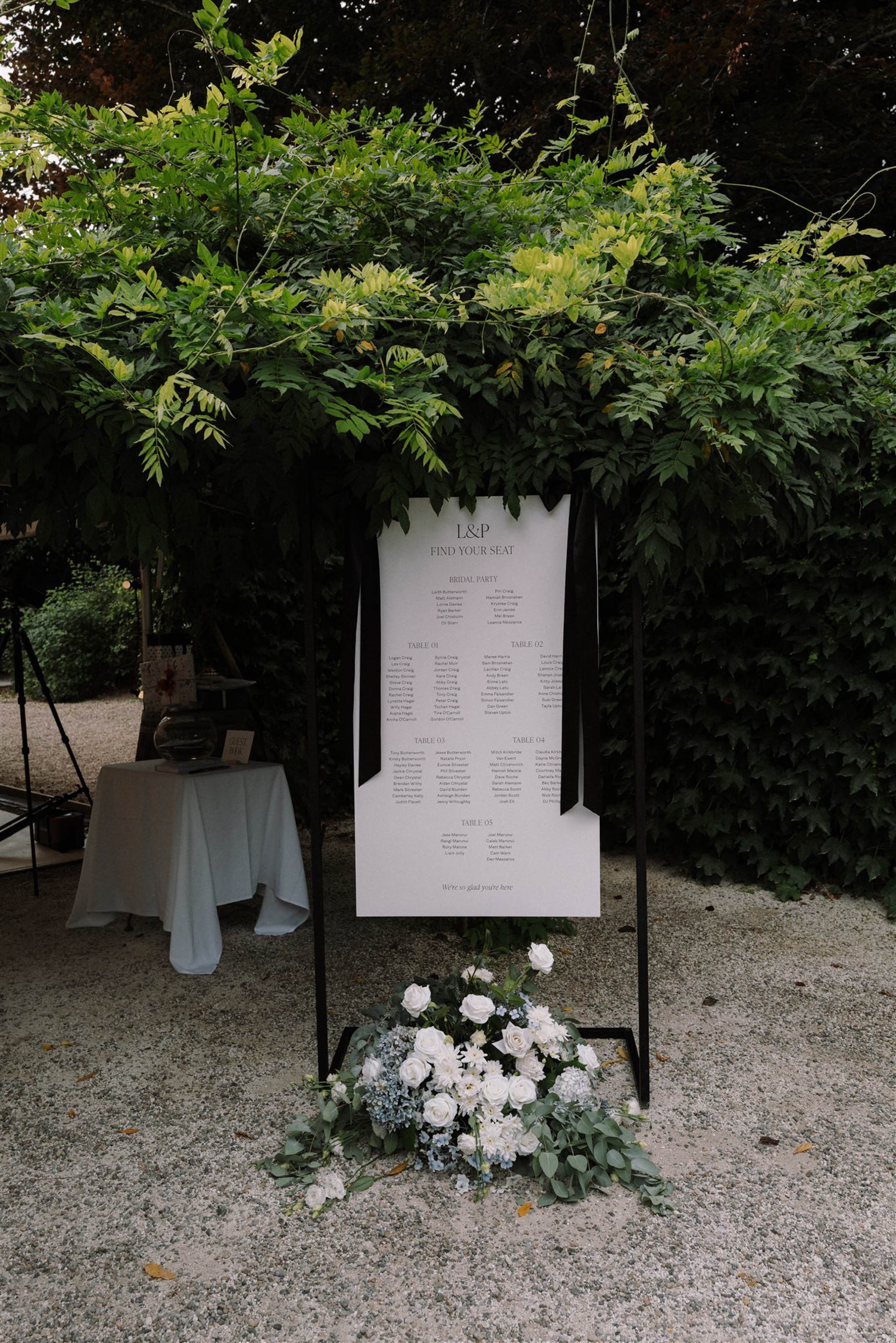 Custom wedding signage and printed menus for Leith & Piri’s Wellington wedding, produced by Colourcraft