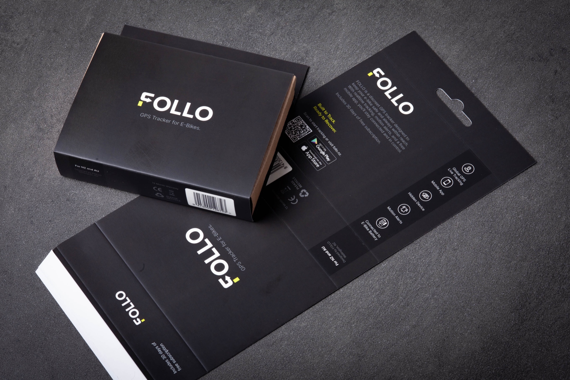 Custom printed carton sleeve / wrap with matte lamination and diecut hangsell slot for Follo GPS tracker, printed in Wellington by Colourcraft.