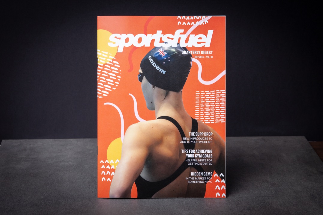 Photographs of the Sportsfuel Quarterly Digest. A 20-page self-cover booklet printed in full colour.
